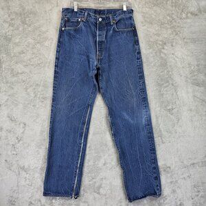 Levis 501 Jeans Mens 34x31 Blue Medium Wash Straight Leg Button Fly Ankle Zips